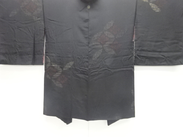 JAPANESE ANTIQUE HAORI / TAISHO ROMAN STYLE / URUSHI / WOVEN FLORAL SHIPPO PATTERN